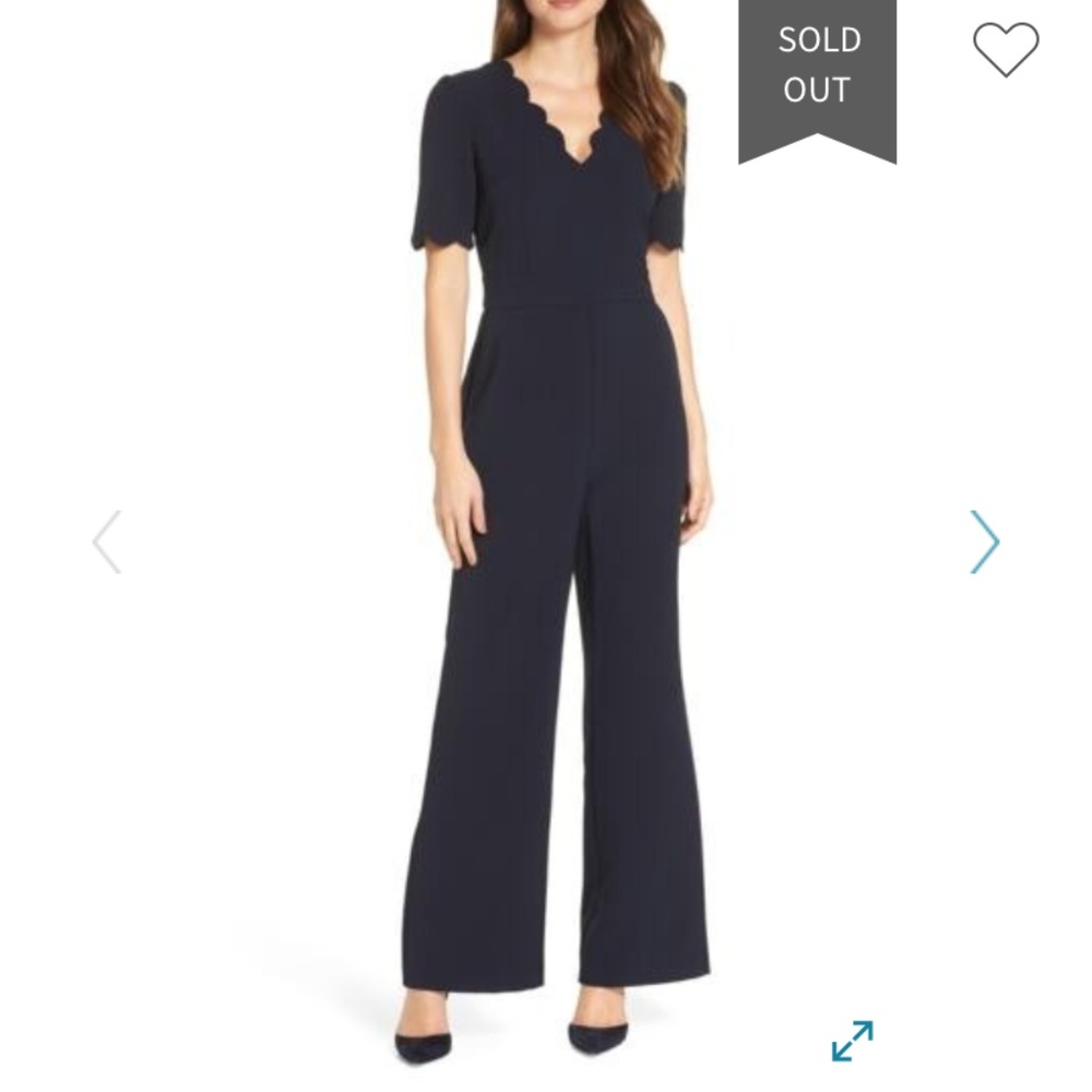 Harper Rose Scallop Vneck Jumpsuit Sz 10 Navy Blue